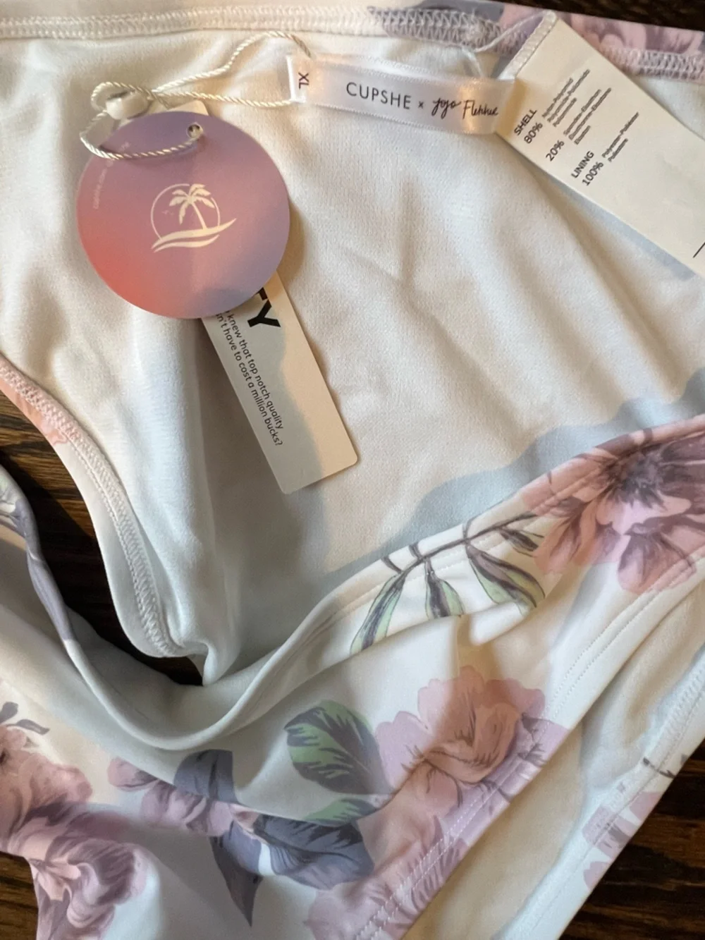 Cupshe XL Eden Floral Puff Sleeve Extra Cheeky High Waist Bikini Set NWT Swim